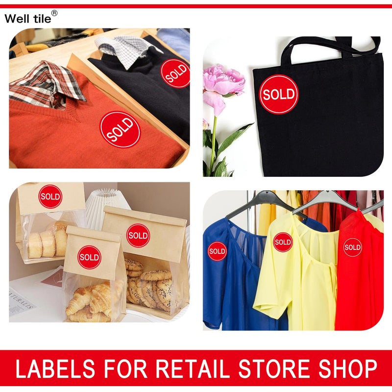 Well Tile 2 Inch Sold Stickers Fluorescent Red Sold Labels - Sold Point of Sale Pricing Inventory Control Labels for Retail Store Shop Tag Yard Sale 500 Pcs - Image 2
